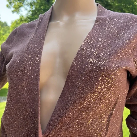 LOFT Brown/gold flecks Knit Cardigan Sweater S XS - Picture 2 of 9